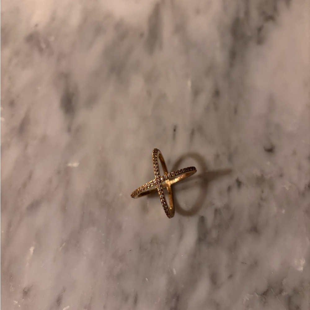 Gold Crisscross Ring with Rhinestones